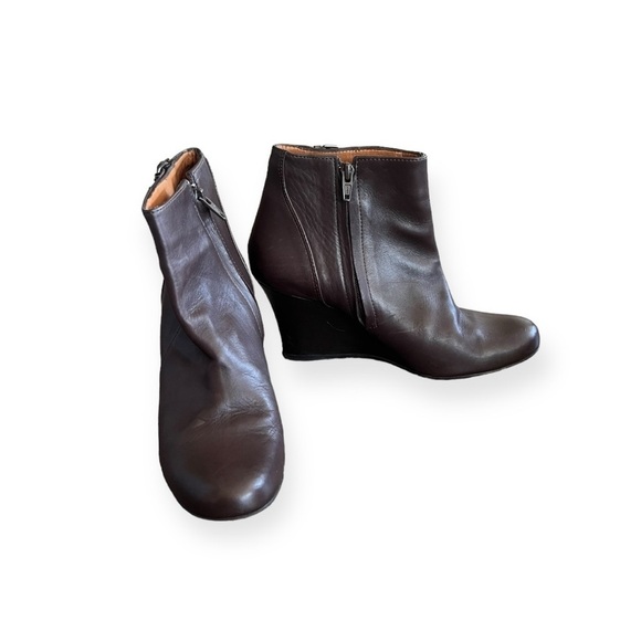 LANVIN ankle wedge booties boots brown leather Size 38 / 7